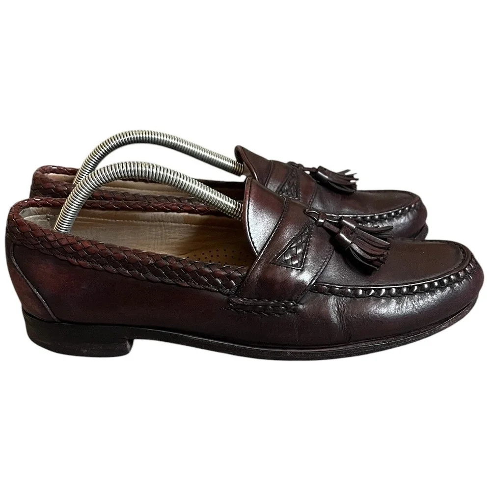 Allen Edmonds Maxfield Tassel Loafers Mens 10.5 D 47717 Dark Brown Red Leather
